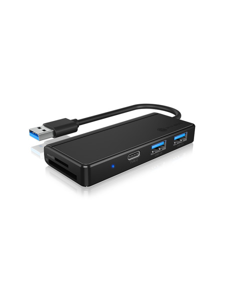 RY-IB-HUB1423CR-U3,HUB extern Icy Box, porturi USB: USB 3.0 x 2, USB-C x 1, conectare prin USB, card reader: SD/ MicroSD, plasti