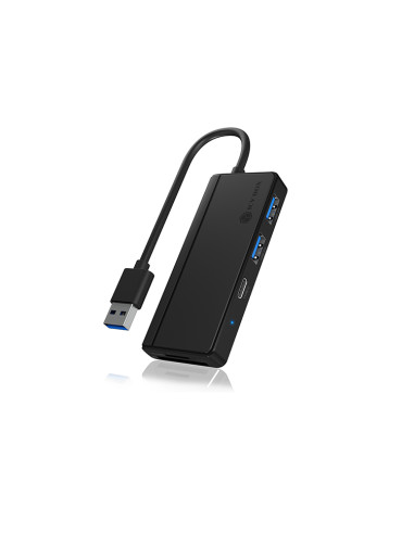RY-IB-HUB1423CR-U3,HUB extern Icy Box, porturi USB: USB 3.0 x 2, USB-C x 1, conectare prin USB, card reader: SD/ MicroSD, plasti