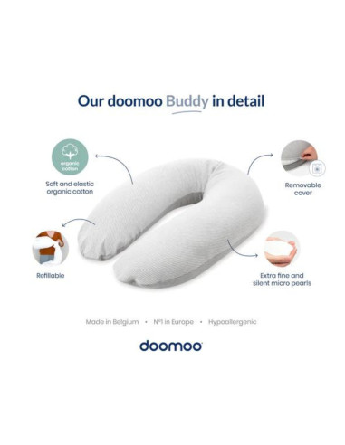 BB-B01,Doomoo - Perna mare pentru gravide si bebelusi 3 in 1, bumbac organic Buddy Light Grey