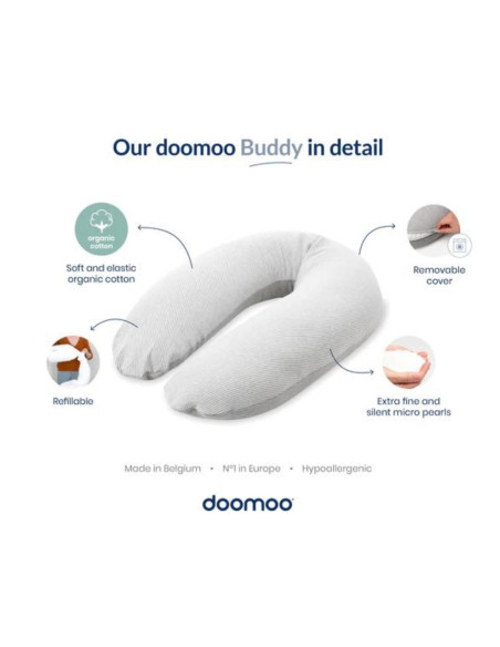 BB-B01,Doomoo - Perna mare pentru gravide si bebelusi 3 in 1, bumbac organic Buddy Light Grey