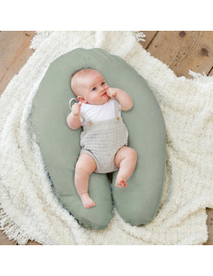 BB-35001024,Doomoo - Perna mare 3 in 1 Comfy Big Tetra Green din bumbac organic: perna gravide, suport pentru hranire, suport pe 2