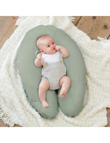 BB-35001024,Doomoo - Perna mare 3 in 1 Comfy Big Tetra Green din bumbac organic: perna gravide, suport pentru hranire, suport pe