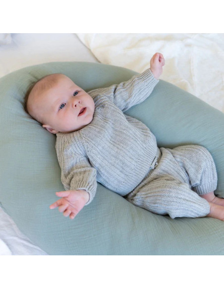 BB-35001024,Doomoo - Perna mare 3 in 1 Comfy Big Tetra Green din bumbac organic: perna gravide, suport pentru hranire, suport pe