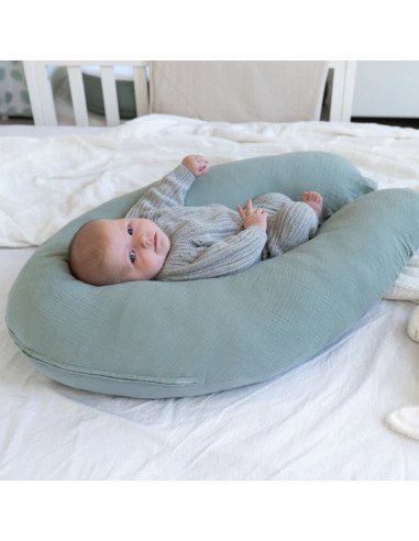 BB-35001024,Doomoo - Perna mare 3 in 1 Comfy Big Tetra Green din bumbac organic: perna gravide, suport pentru hranire, suport pe