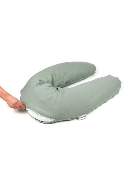 BB-35001024,Doomoo - Perna mare 3 in 1 Comfy Big Tetra Green din bumbac organic: perna gravide, suport pentru hranire, suport pe
