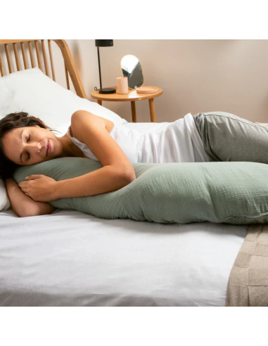 BB-35001024,Doomoo - Perna mare 3 in 1 Comfy Big Tetra Green din bumbac organic: perna gravide, suport pentru hranire, suport pe