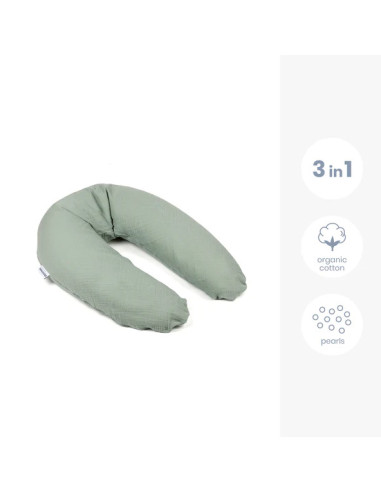 BB-35001024,Doomoo - Perna mare 3 in 1 Comfy Big Tetra Green din bumbac organic: perna gravide, suport pentru hranire, suport pe