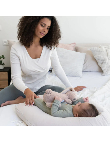 BB-35001027,Doomoo - Perna mare 3 in 1 Comfy Big Tetra Almond din bumbac organic: perna gravide, suport pentru hranire, suport p