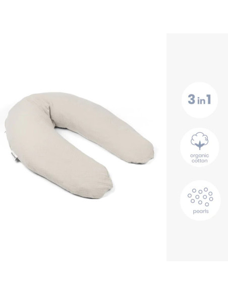 BB-35001027,Doomoo - Perna mare 3 in 1 Comfy Big Tetra Almond din bumbac organic: perna gravide, suport pentru hranire, suport p