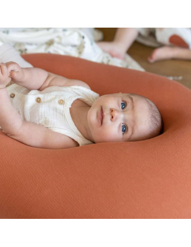 BB-B82,Doomoo - Perna mare pentru gravide si bebelusi 3 in 1, bumbac organic Buddy Tetra Jersey Terracotta