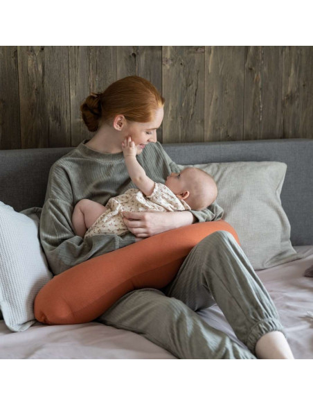 BB-B82,Doomoo - Perna mare pentru gravide si bebelusi 3 in 1, bumbac organic Buddy Tetra Jersey Terracotta