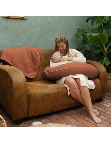 BB-B82,Doomoo - Perna mare pentru gravide si bebelusi 3 in 1, bumbac organic Buddy Tetra Jersey Terracotta