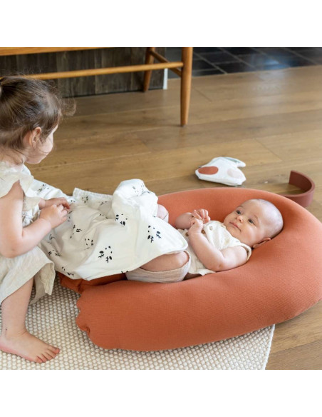 BB-B82,Doomoo - Perna mare pentru gravide si bebelusi 3 in 1, bumbac organic Buddy Tetra Jersey Terracotta