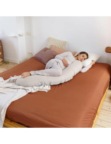 BB-B83,Doomoo - Perna mare pentru gravide si bebelusi 3 in 1, bumbac organic Buddy Tetra Jersey Sand