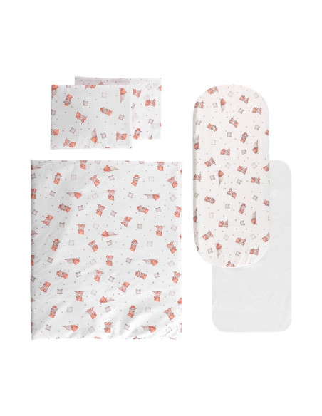 20801176201,Set lenjerie pentru carucior, cu protectie impermeabila, 6 piese, Beige Bears & Pillows 20801176201,Set lenjerie pentru carucior, cu protectie impermeabila, 6 piese, Beige Bears & Pillows