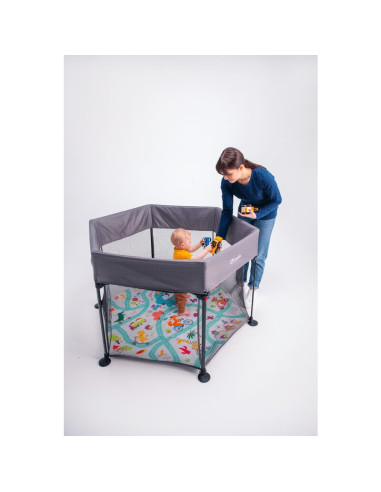 BN-LO-ROEL_GREY_MULTICOLOR,Lionelo - Tarc de joaca Roel, Pliere ultra-compacta, Conform cu standardul europeane de securitate EN