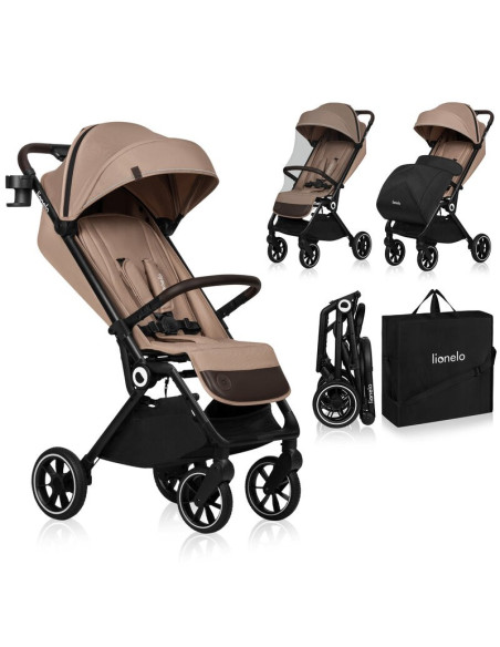 BN-LO-CLOE_BEIGE_SAND,Lionelo - Carucior sport Cloe, De la nastere, Cu accesorii, Cadru din aluminiu, 0-22 kg, Usor, Pliabil cu 