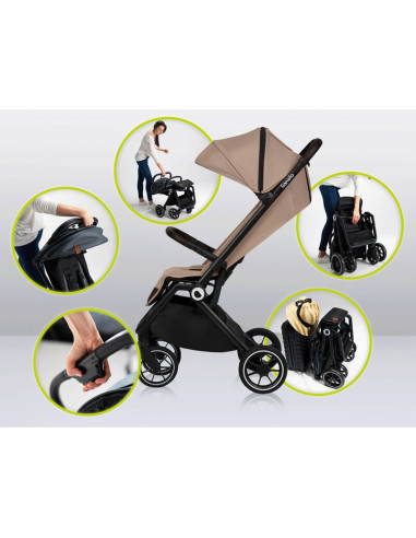 BN-LO-CLOE_BEIGE_SAND,Lionelo - Carucior sport Cloe, De la nastere, Cu accesorii, Cadru din aluminiu, 0-22 kg, Usor, Pliabil cu 
