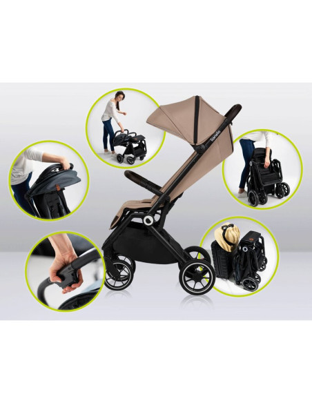 BN-LO-CLOE_BEIGE_SAND,Lionelo - Carucior sport Cloe, De la nastere, Cu accesorii, Cadru din aluminiu, 0-22 kg, Usor, Pliabil cu 