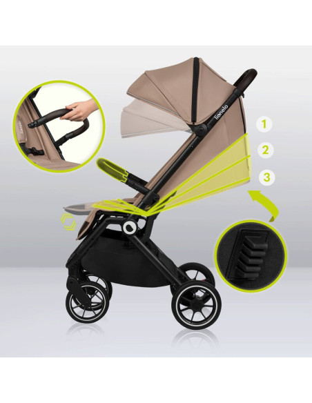 BN-LO-CLOE_BEIGE_SAND,Lionelo - Carucior sport Cloe, De la nastere, Cu accesorii, Cadru din aluminiu, 0-22 kg, Usor, Pliabil cu 