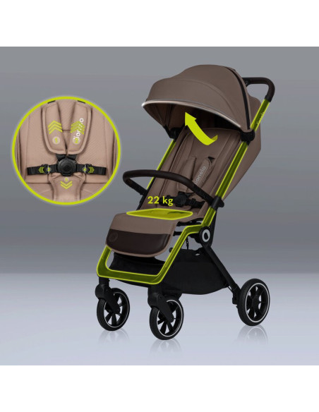 BN-LO-CLOE_BEIGE_SAND,Lionelo - Carucior sport Cloe, De la nastere, Cu accesorii, Cadru din aluminiu, 0-22 kg, Usor, Pliabil cu 