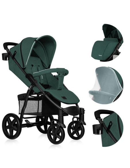 BN-LO-ANNET_PLUS_GREEN_FOREST,Lionelo - Carucior sport Annet Plus, De la nastere, Cu accesorii si capotina XXL reglabila, 0 - 22
