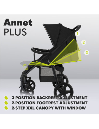 BN-LO-ANNET_PLUS_GREEN_FOREST,Lionelo - Carucior sport Annet Plus, De la nastere, Cu accesorii si capotina XXL reglabila, 0 - 22