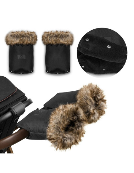 BN-LO-HANDMUFF_BLACK,Lionelo - Manusi termice pentru carucior, Universale, Impermeabile, Interior din lana, Cu blana ecologica d