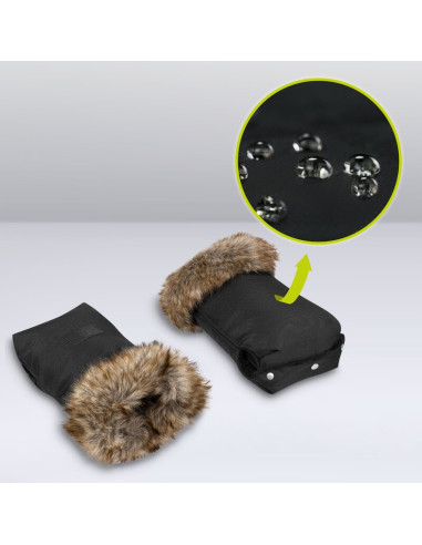BN-LO-HANDMUFF_BLACK,Lionelo - Manusi termice pentru carucior, Universale, Impermeabile, Interior din lana, Cu blana ecologica d