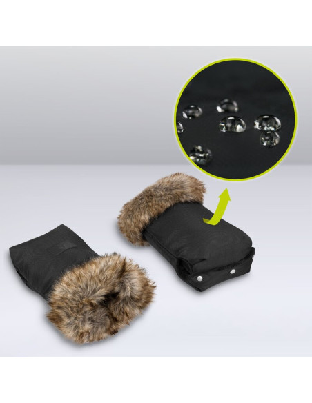 BN-LO-HANDMUFF_BLACK,Lionelo - Manusi termice pentru carucior, Universale, Impermeabile, Interior din lana, Cu blana ecologica d