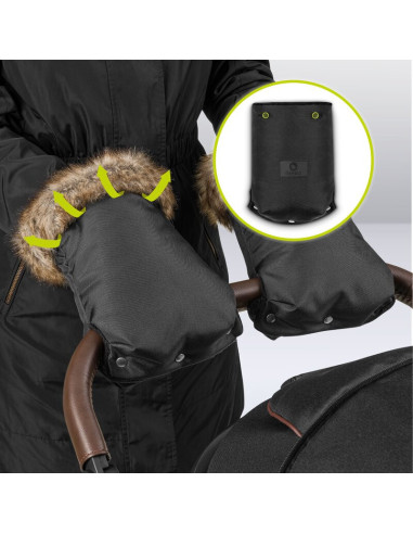 BN-LO-HANDMUFF_BLACK,Lionelo - Manusi termice pentru carucior, Universale, Impermeabile, Interior din lana, Cu blana ecologica d