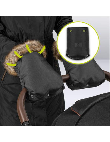 BN-LO-HANDMUFF_BLACK,Lionelo - Manusi termice pentru carucior, Universale, Impermeabile, Interior din lana, Cu blana ecologica d