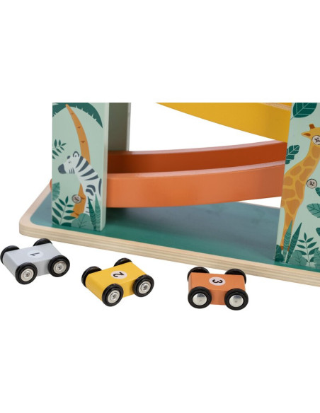 BN-80654,Pista de masini, Din lemn, Cu 3 masinute incluse, 26.9 x 23.6 x 7 cm, Free2Play, Safari