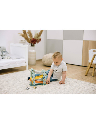 BN-80654,Pista de masini, Din lemn, Cu 3 masinute incluse, 26.9 x 23.6 x 7 cm, Free2Play, Safari