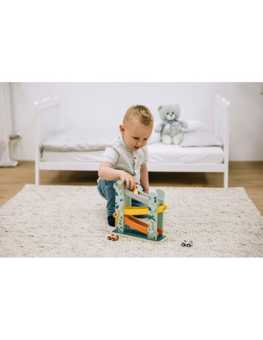 BN-80654,Pista de masini, Din lemn, Cu 3 masinute incluse, 26.9 x 23.6 x 7 cm, Free2Play, Safari