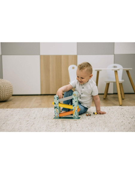 BN-80654,Pista de masini, Din lemn, Cu 3 masinute incluse, 26.9 x 23.6 x 7 cm, Free2Play, Safari