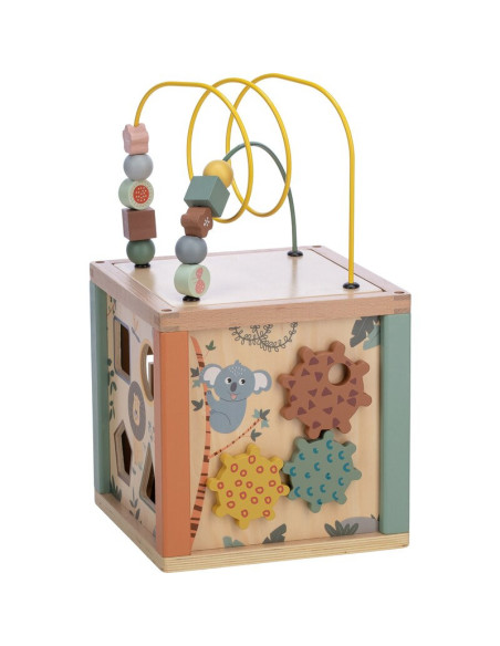 BN-80647,Cub mare de activitati pentru copii, Din lemn, Cu sortator de forme, Abac si alte activitati, Free2Play, Safari