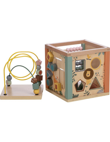 BN-80647,Cub mare de activitati pentru copii, Din lemn, Cu sortator de forme, Abac si alte activitati, Free2Play, Safari