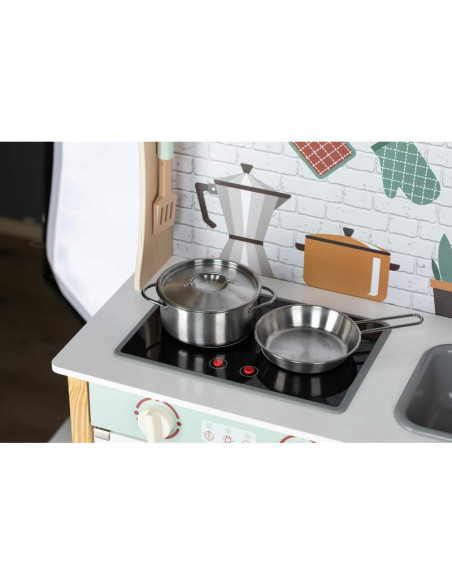 BN-80579,Bucatarie pentru copii, Mini Chef, Din lemn, Cu efecte de sunet si lumina, Cu accesorii, 70 x 30 x 104 cm, Free2Play