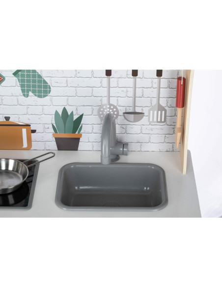 BN-80579,Bucatarie pentru copii, Mini Chef, Din lemn, Cu efecte de sunet si lumina, Cu accesorii, 70 x 30 x 104 cm, Free2Play