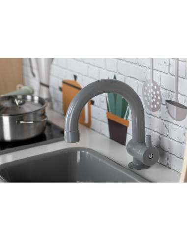 BN-80579,Bucatarie pentru copii, Mini Chef, Din lemn, Cu efecte de sunet si lumina, Cu accesorii, 70 x 30 x 104 cm, Free2Play