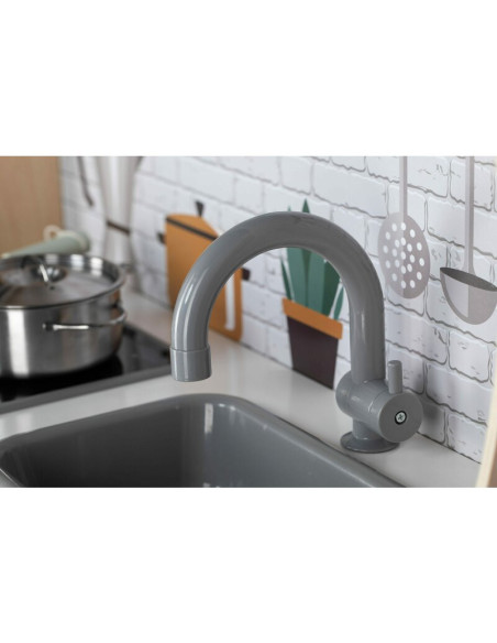 BN-80579,Bucatarie pentru copii, Mini Chef, Din lemn, Cu efecte de sunet si lumina, Cu accesorii, 70 x 30 x 104 cm, Free2Play