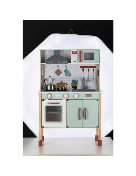 BN-80579,Bucatarie pentru copii, Mini Chef, Din lemn, Cu efecte de sunet si lumina, Cu accesorii, 70 x 30 x 104 cm, Free2Play