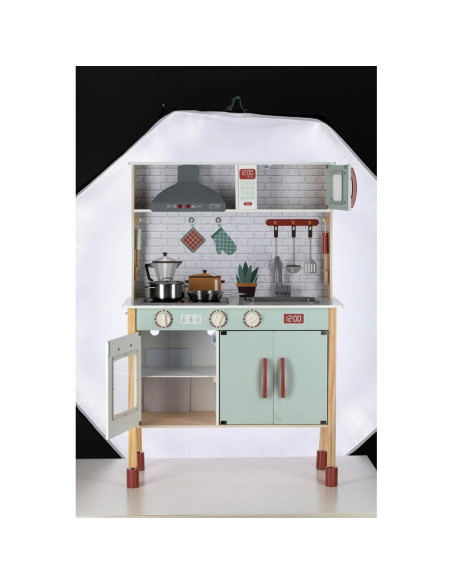BN-80579,Bucatarie pentru copii, Mini Chef, Din lemn, Cu efecte de sunet si lumina, Cu accesorii, 70 x 30 x 104 cm, Free2Play