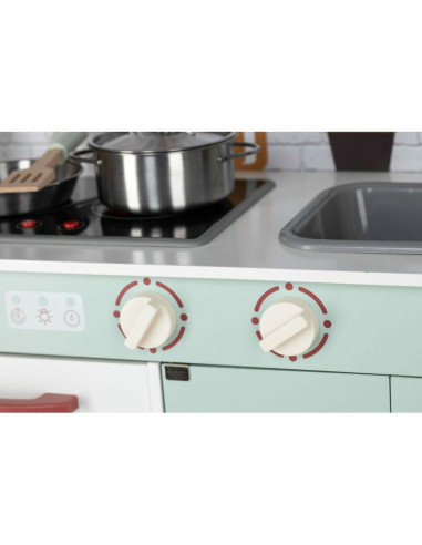 BN-80579,Bucatarie pentru copii, Mini Chef, Din lemn, Cu efecte de sunet si lumina, Cu accesorii, 70 x 30 x 104 cm, Free2Play