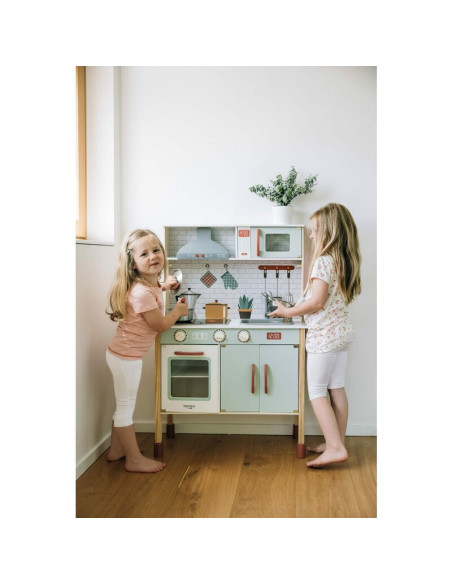 BN-80579,Bucatarie pentru copii, Mini Chef, Din lemn, Cu efecte de sunet si lumina, Cu accesorii, 70 x 30 x 104 cm, Free2Play