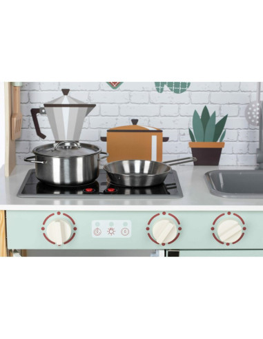 BN-80579,Bucatarie pentru copii, Mini Chef, Din lemn, Cu efecte de sunet si lumina, Cu accesorii, 70 x 30 x 104 cm, Free2Play
