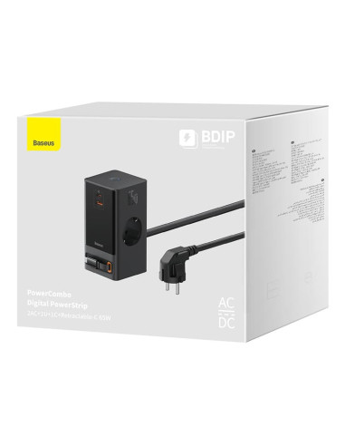 PSLR000301,Incarcator retea Baseus GaN3 Pro Powerstrip, Quick Charge 65W, 2 x AC, 1 x USB Type-C Output 5V/3A, 1 x USB, lungime 