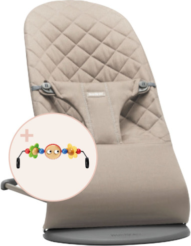 BS-606117A,BabyBjorn - Balansoar Bliss Sand Grey din tesatura matlasata cu aspect Clasic, cu bara de jucarii inclusa