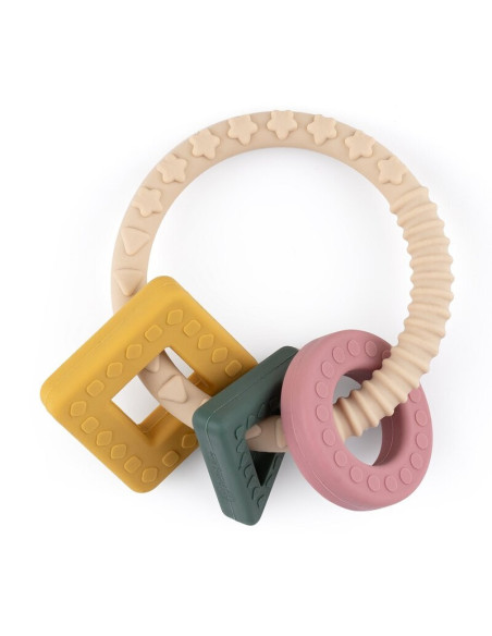 BN-724818,Petite&Mars - Inel pentru dentitie, Include 3 forme geometrice, Moale, Cu diverse texturi, Silicon, Fara BPA, 0 luni+,